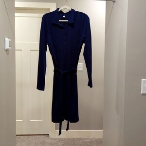 Like New Old Navy Fitted Rib-Knit Tie-Belt Long-Sleeve Mini Polo Dress, XXL Tall